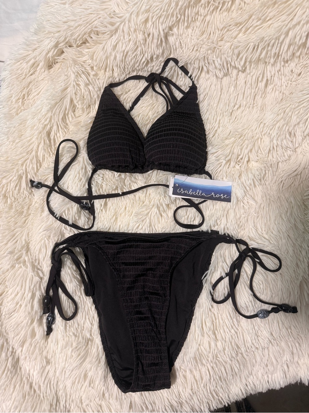 Isabella Rose Black Textured Tie-Side Bikini
